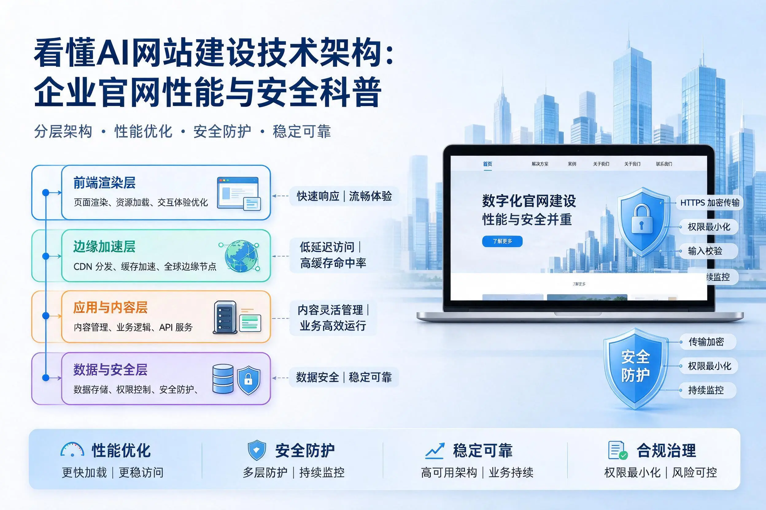 看懂AI网站建设技术架构:阜新企业官网性能与安全科普
