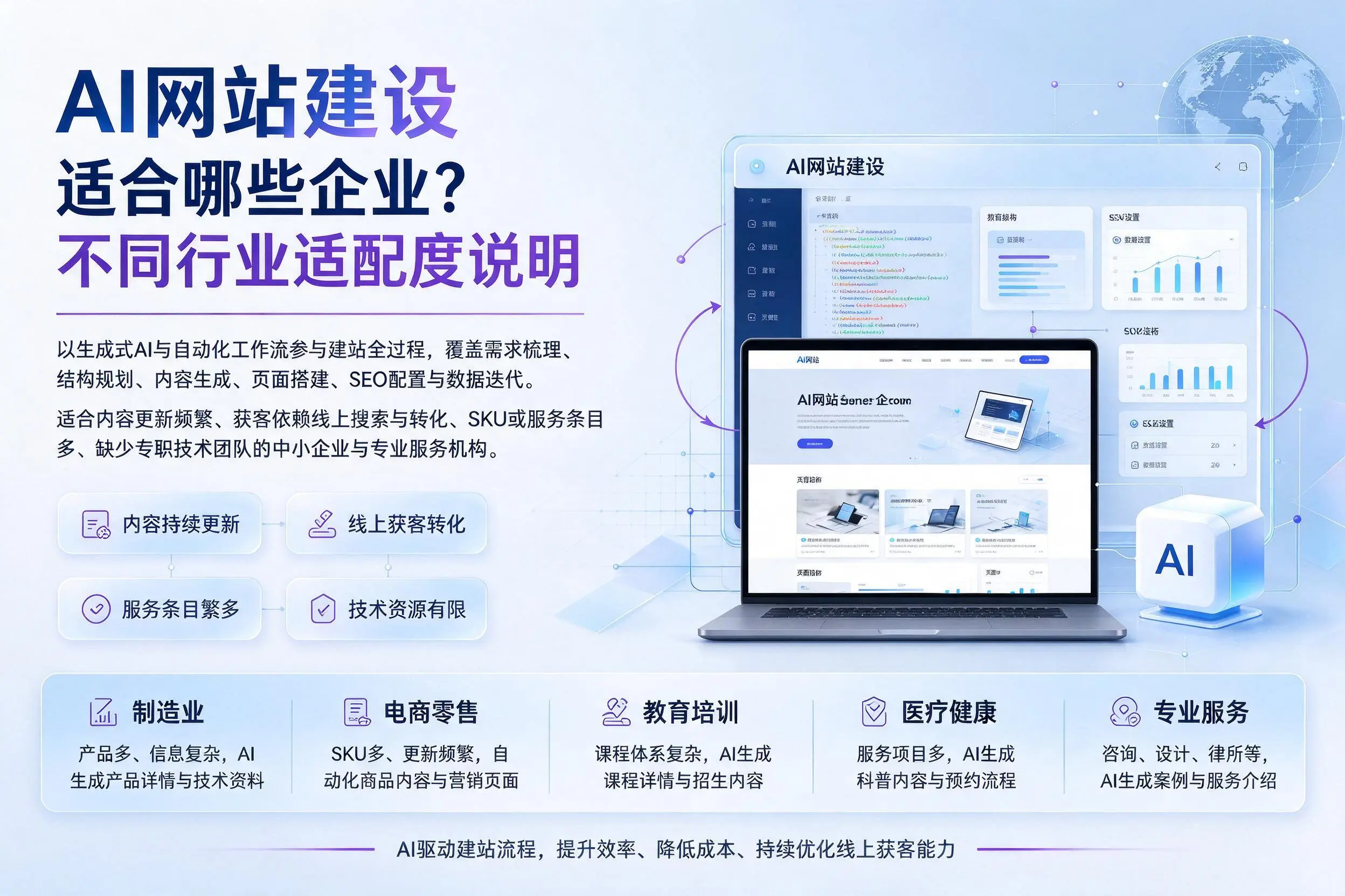 AI网站建设适合哪些企业？阜新不同行业适配度说明